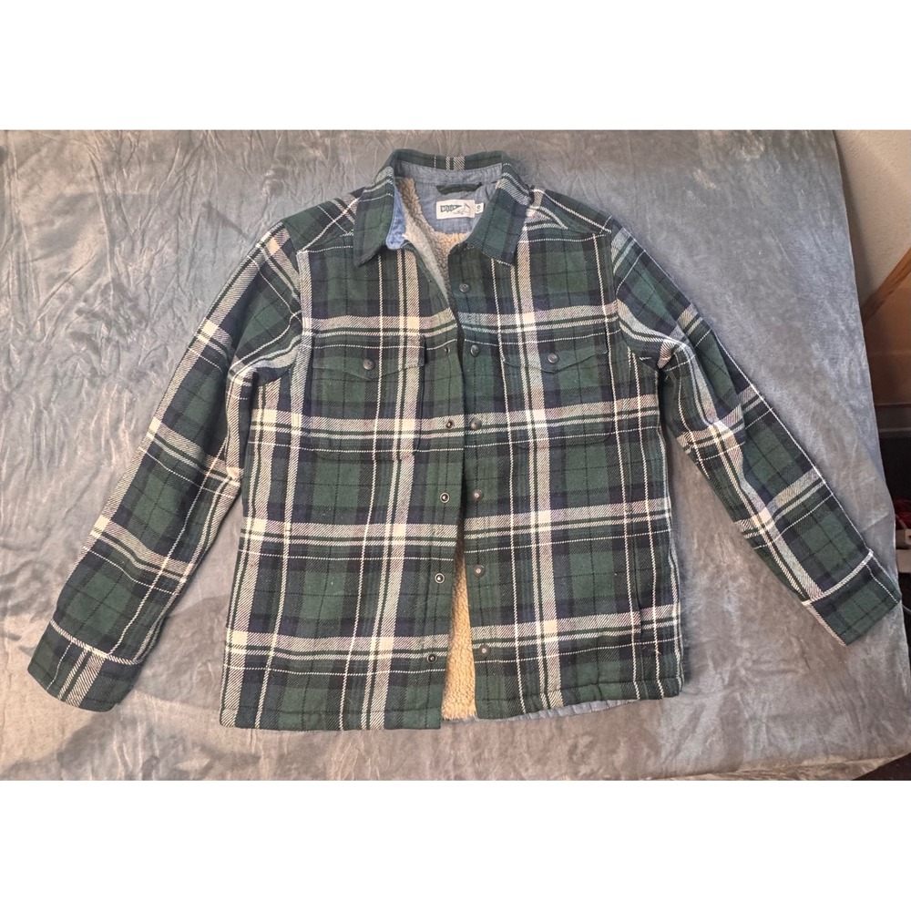 Wellen Mens Green Plaid Sherpa Lined Flannel Shirt Jacket Snap Front medium - Picture 2 of 6
